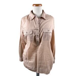 Talbots Long Sleeve Shirt‎ Women's Size Medium Brown Side Slit Buttons Casual